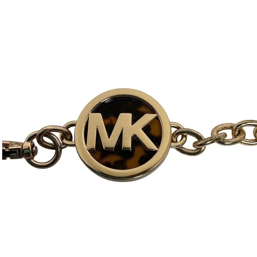 Michael‎ Kors Gold Tone Chain Belt MK Logo Tortoise Shell Medallion Adjustable